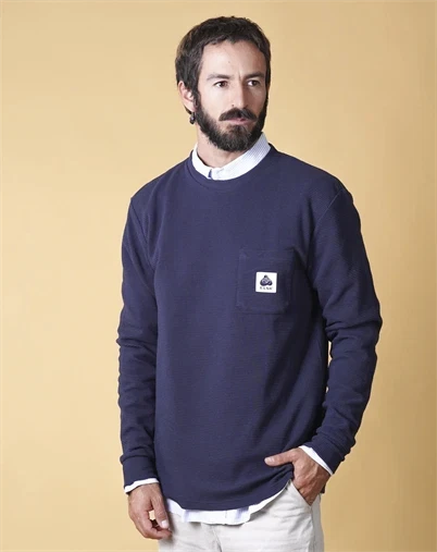 Elsk - Waffle Mens Pocket Longsleeve Strik - Dark Navy